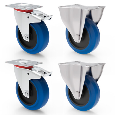 Transportrollen Bockrollen Lenkrollen mit Bremse Blue Wheels SET Möbelrollen