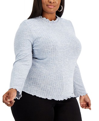 Rebellious One Trendy Plus Size Hacci Turtleneck Sweater, Blue, 2X