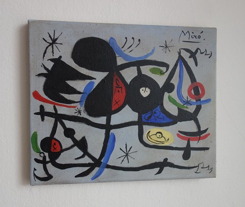 Fine unique painting – Surreal characters, signed Joan Miro, w COA