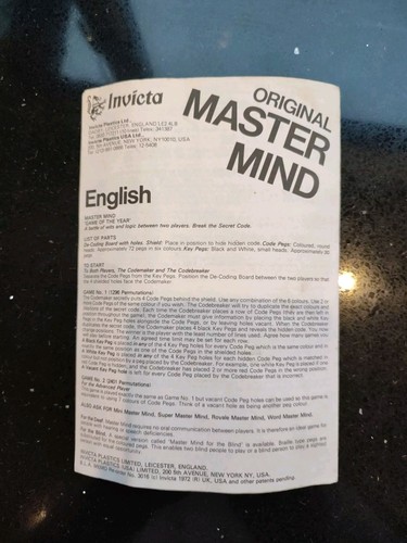 Vintage Invicta Mastermind 44 1977 4 Players Incomplete - Picture 5 of 10