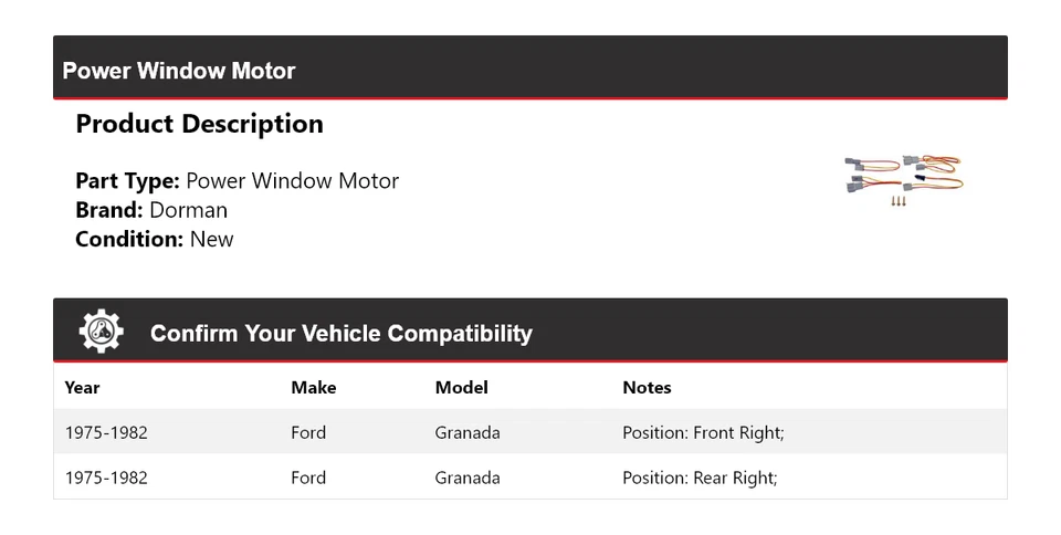 For 1975-1982 Ford Granada Dorman Power Window Motor 1976 1977 1978 1979 1980 - Image 2 of 4