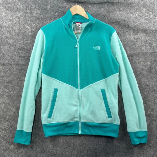 North Face Jacke Sweatshirt Damen L türkis blau Full Zip Fleece Logo Colorblock