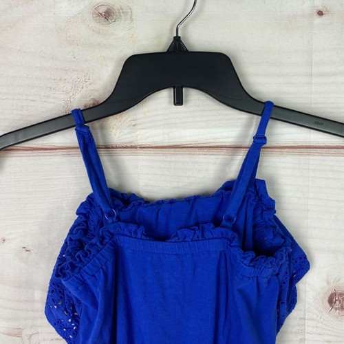 Cat & Jack Romper Girls M Blue Crochet Trim Cotton Knit Spaghetti Strap Pockets - Picture 7 of 7