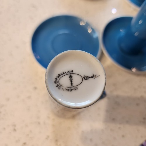 Set 4 tazze e piattini vintage MCM anni 50 Schmid 60 tackett porcellana blu alta Ea - Foto 4 di 11