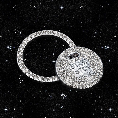 Silver Car Interior Button Start Switch Diamond Ring Cap Cover Decor Accessories - Picture 4 of 9
