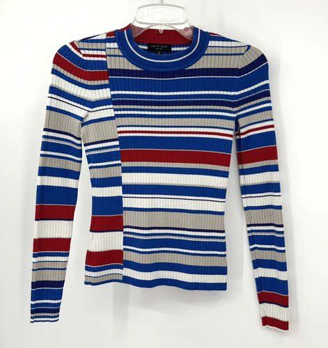 RAG & BONE sweater cotton ribbed knit striped red white blue casual crewneck XS