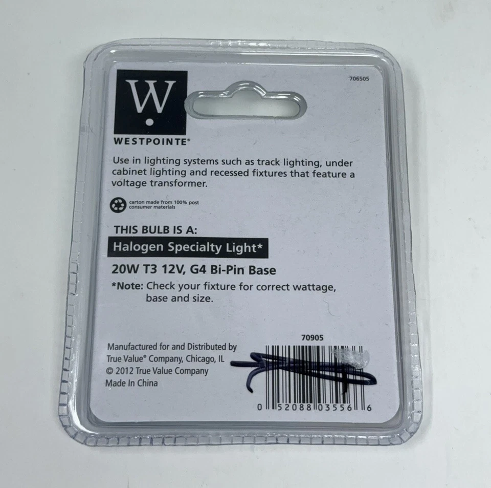 Westpointe 20 Watt Clear Specialty T3 Light Bulb 2000 Hours 12V G4 Bi-Pin 706505 - Image 2 of 2