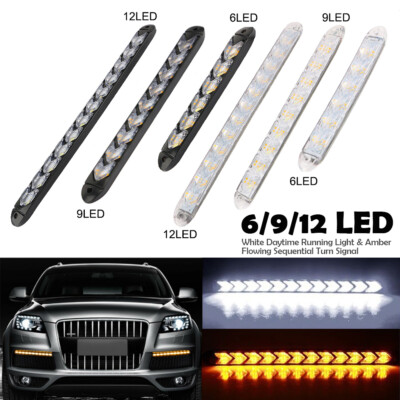 2x 6/9/12LED Strip Weiß/Gelb Sequentielle Switchback DRL Tagfahrlicht Blinker