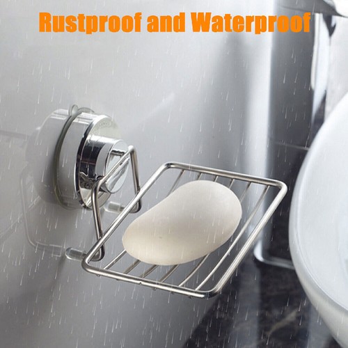 Shower Bar Holder Suction Basket Wall Mounted Stainless Steel Bathroom Soap Dish - Picture 6 of 27