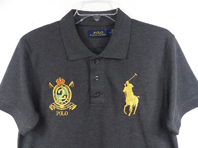 POLO RALPH LAUREN WOMENS LARGE SHIRT TOP BIG PONY GREY GOLD