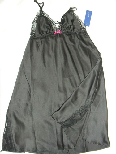 New Small Black Satin Sexy Nightgown Short Spaghetti Straps Lace Trim NWT $32 - Picture 3 of 3