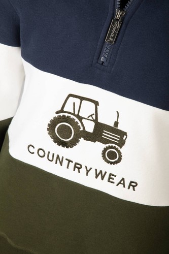 Boys Striped Country Sweatshirt Embroidered Children's Tractor Sweater Rydale - Picture 3 of 7