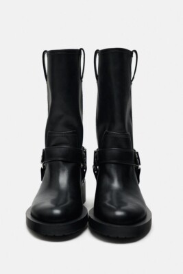 2024 Zara Black Motorcycle Biker Boots buckle US 7.5/ EU