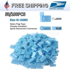 Nylon Blue Female Flag Terminal Right Angle Electrical Spade Connectors 16-14AWG