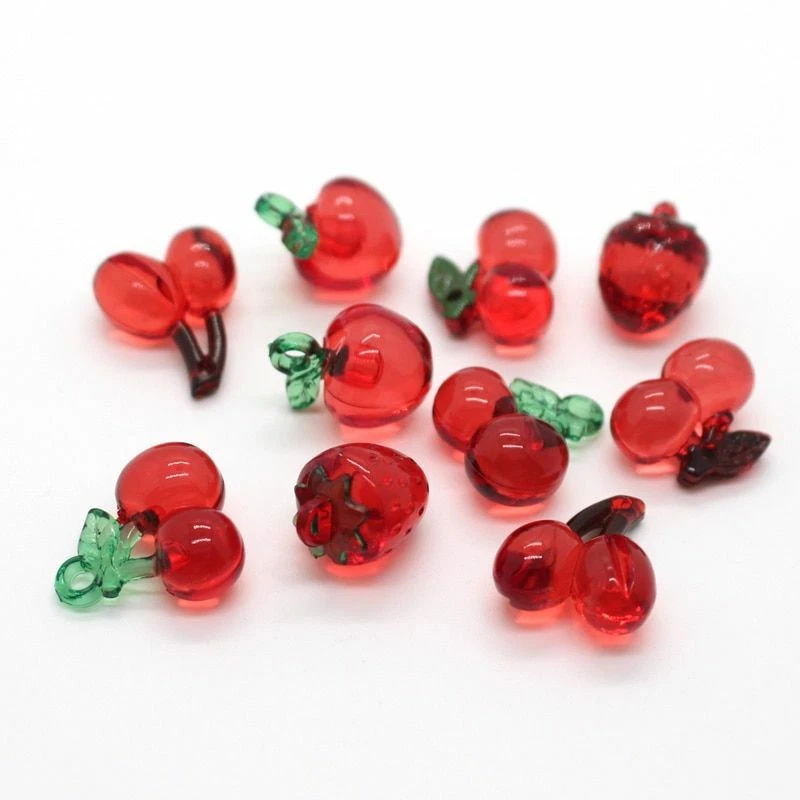 4pcs Red Cherry Acrylic Charms Small Fruit Connector Pendants
