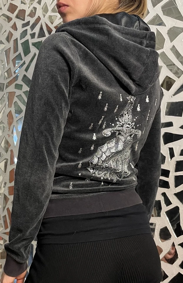 Christian Audigier Sudadera con Capucha Cremallera Vintage Estampado Estrás Logo Terciopelo Talla M Foto 2 de 4