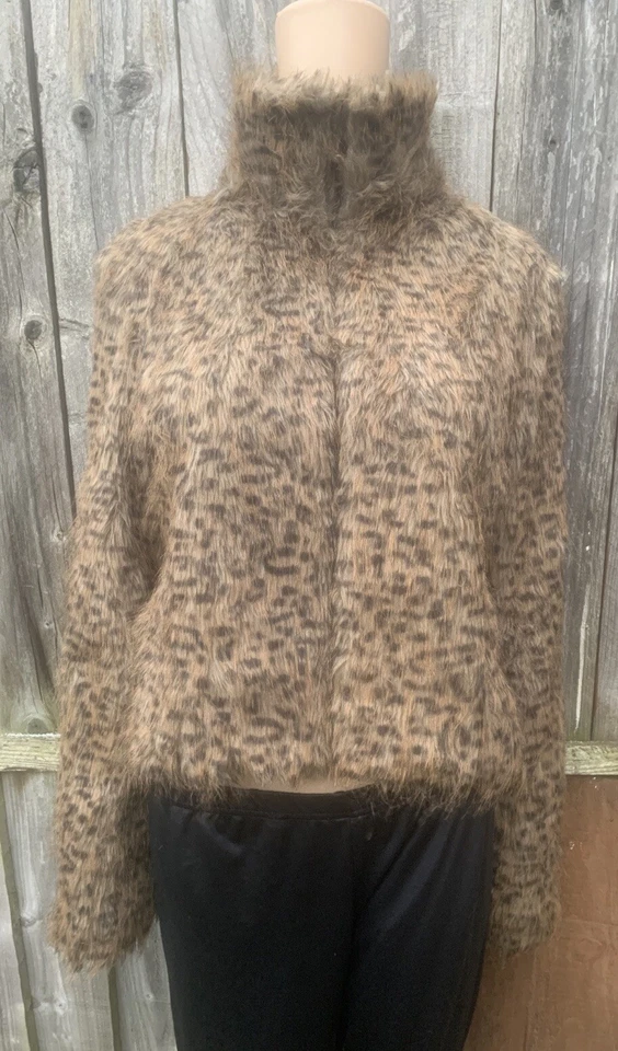 Abrigo corto algodón caramelo marrón imitación piel animal estampado talla Uk12 damas Foto 3 de 4