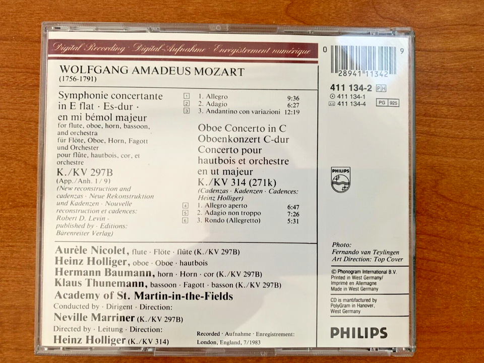 Mozart: Symphonie Concertante (K. 297B) and Oboe Concerto (KV 314) | eBay