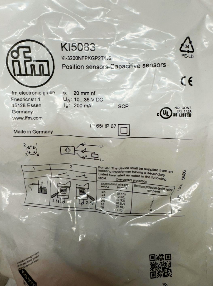 IFM KI5083 Position Sensors-Capacitive Sensor, 10...36VDC, KI-300NFPKG2T/US