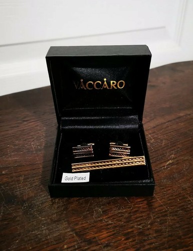 Coffret Boutons De Manchette + Pince à Cravate Plaqué Or ZRT - Vintage