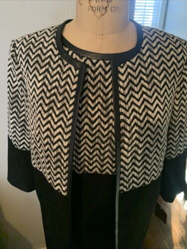 Nipon Boutique Suit Dress Sz 10 Black White Chevron Leather Trim NWT Ret $150 - Picture 2 of 18