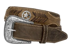 Cowboy Belt Western Concho Ranger Star Genuine Leather Overlay Brown Cinto