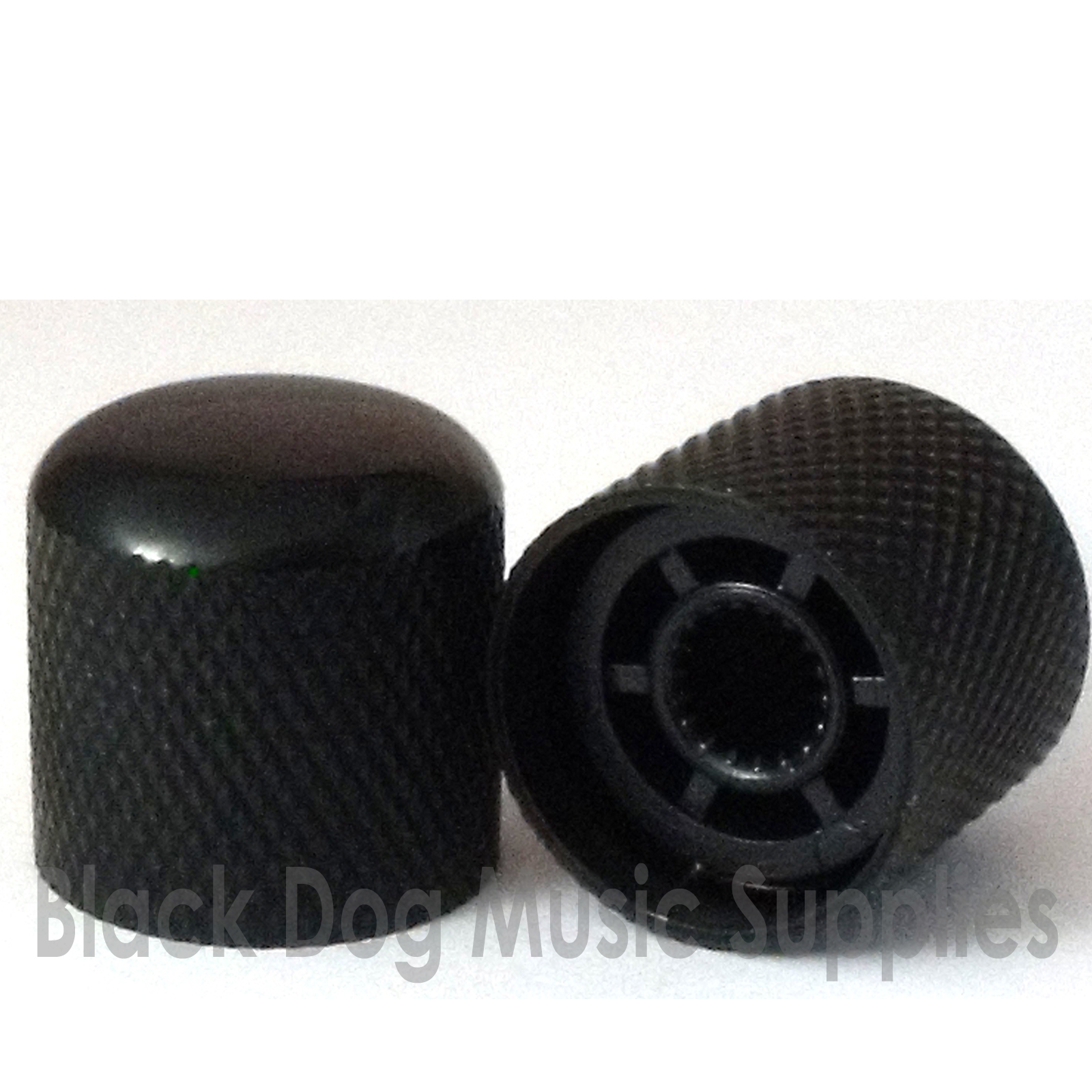 2x Metal electric guitar control knobs in chrome, black or gold tone or