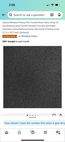 coavas window privacy film Frosted Glass Static Cling 17.5” X 78.7” - Picture 1 of 5