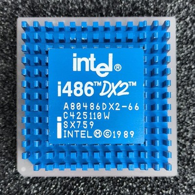 Seltene Intel i486 DX2-66 SX759 Ceramic CPU 66MHz - Original Blau Intel Kühlkörper