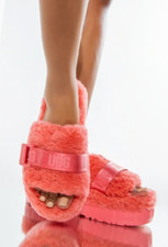 UGG FLUFFITA SLIDE Pink Strawberry Sorbet PLATFORM SANDAL US SZ 9 EUC