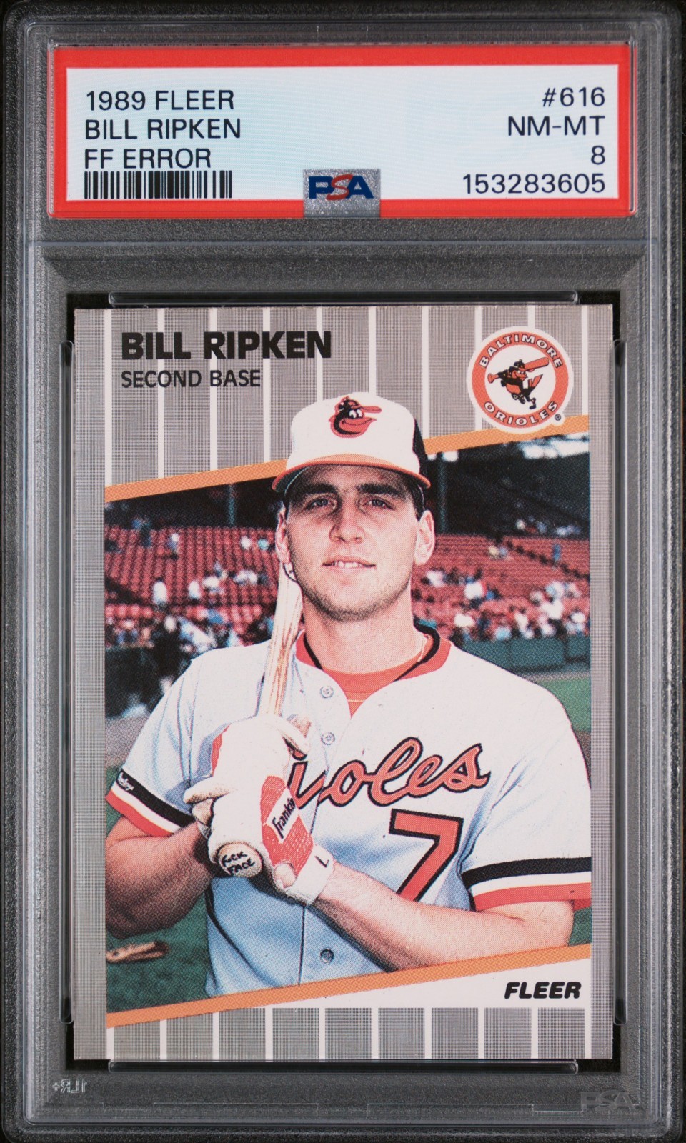BILL RIPKEN 1989 FLEER #616 FF ERROR PSA 8 NM-MT BALTIMORE ORIOLES
