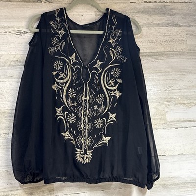 Young Threads Women's Sheer Blouse Top Tunic Boho Size Large L