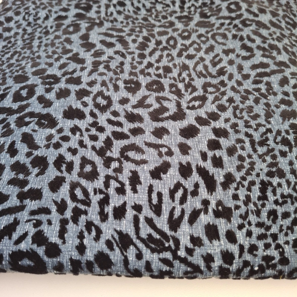 Stretch Knit Blue Textured Fabric with black velvet leopard print 150cm x 1.4m