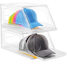2 Pack Stackable Hat Organizer for Baseball Caps, Large Clear Hat Holder with...