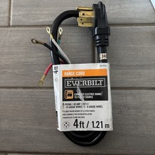 Everbilt Electric Range Stove Power Cord 40amp 4 Wire 4Ft 1004078427 No Clamp