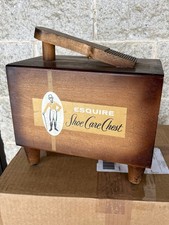 1950s Esquire Shoe Care Chest Box Mid Century Wood Shine Kit Tools Polish VTG