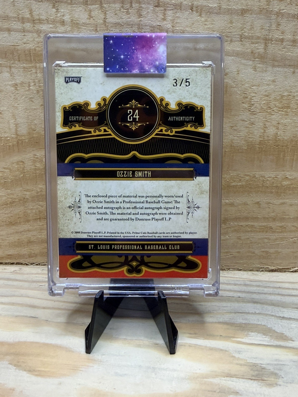 2008 Donruss Playoff Ozzie Smith Prime Game Worn Patch AUTO /5 view 2
