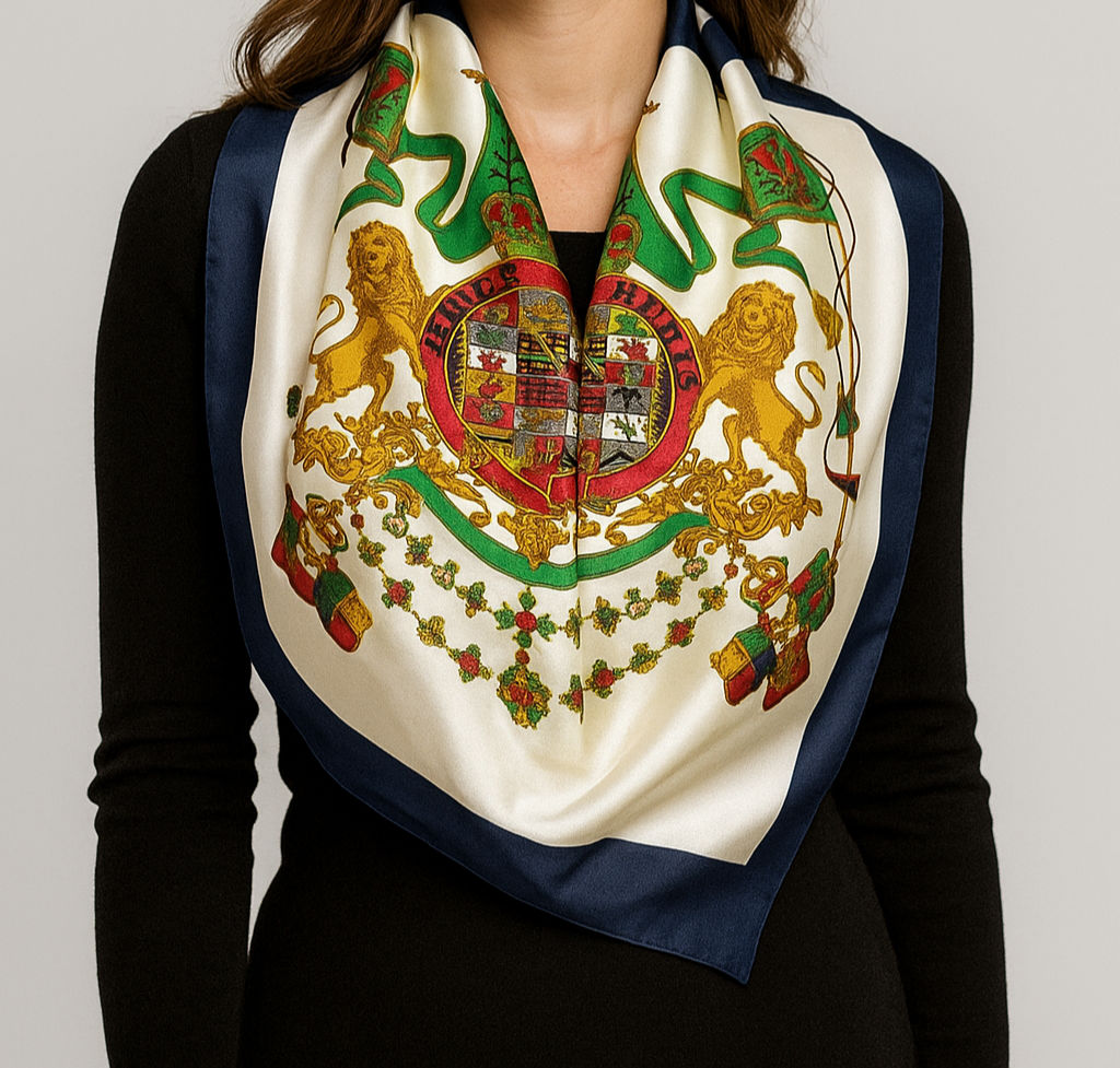 Authentic Hermes Paris Women's Vintage Scarf 90 LION CREST Silk