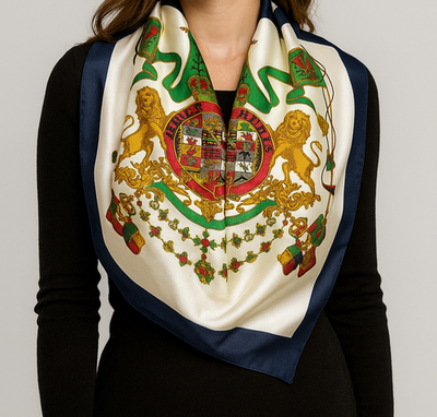 Authentic Hermes Paris Women's Vintage Scarf 90 LION CREST Silk