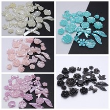 50pcs Mixed Baroque Pearl Beads Cabochons Flatback Flower Bows Leaves Cute Kawai