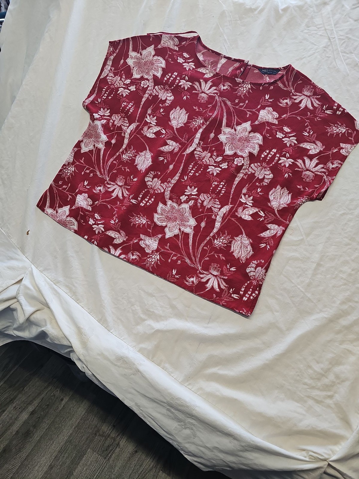 M&S Collection Floral Boxy Top in Rich Red - Size 24 OO1037 image 4