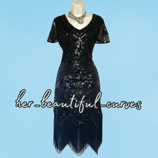 LADIES SEQUINED BEADED 20s GATSBY STYLE FRINGED FLAPPER PARTY DRESS FITS 12/14