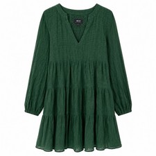 Maeve by Anthropologie Sacha Jacquard Tiered Tunic Dress Green Women’s Medium
