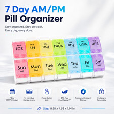 Weekly Medicine Organizer 7 Day AM PM, BPA Free Pill Case with 14 Slots Travel