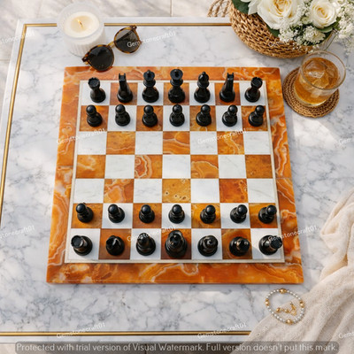 Orange Agate & White Marble Chess Set | Handmade Luxury Board | Gift Idea