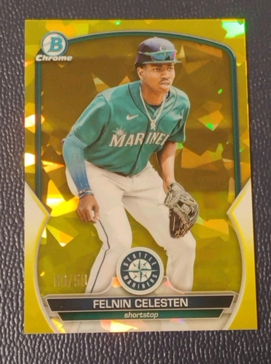 2023 Bowman Chrome Sapphire #156 Felnin Celesten ~ Image Variation ~ Yellow /50