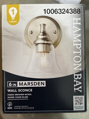 Hampton Bay 6 in. Marsden Brushed Nickel Wall Mount Light Clear Glass 1006324388