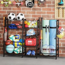 Garage Sports Equipment Organizer - 2 Golf Bag Stand with Basket  Hooks, Golf S