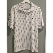 Vineyard Vines Men's Performance Polo Shirt White Blue Whale Print M