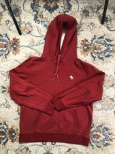 Abercrombie Fitch Hoodie Sweatshirt Mens Medium Red Fleece Pullover Moose Logo